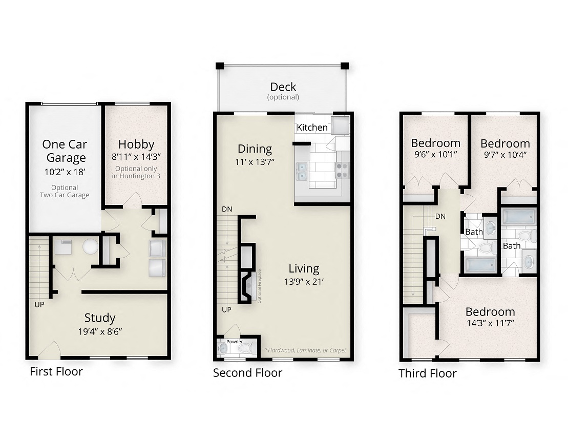 Floor plan for 3 beds, 2 baths, 1552 sqft